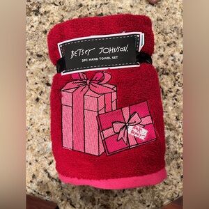 Betsey Johnson Red and Pink Gift Box Valentine’s Day Hand Towel Set